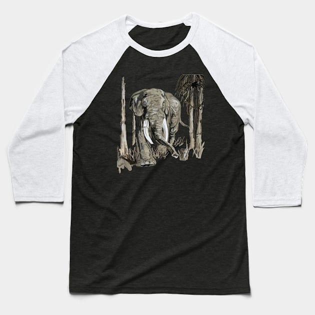 Elephant Art In Brown and Greige Vector Baseball T-Shirt by taiche